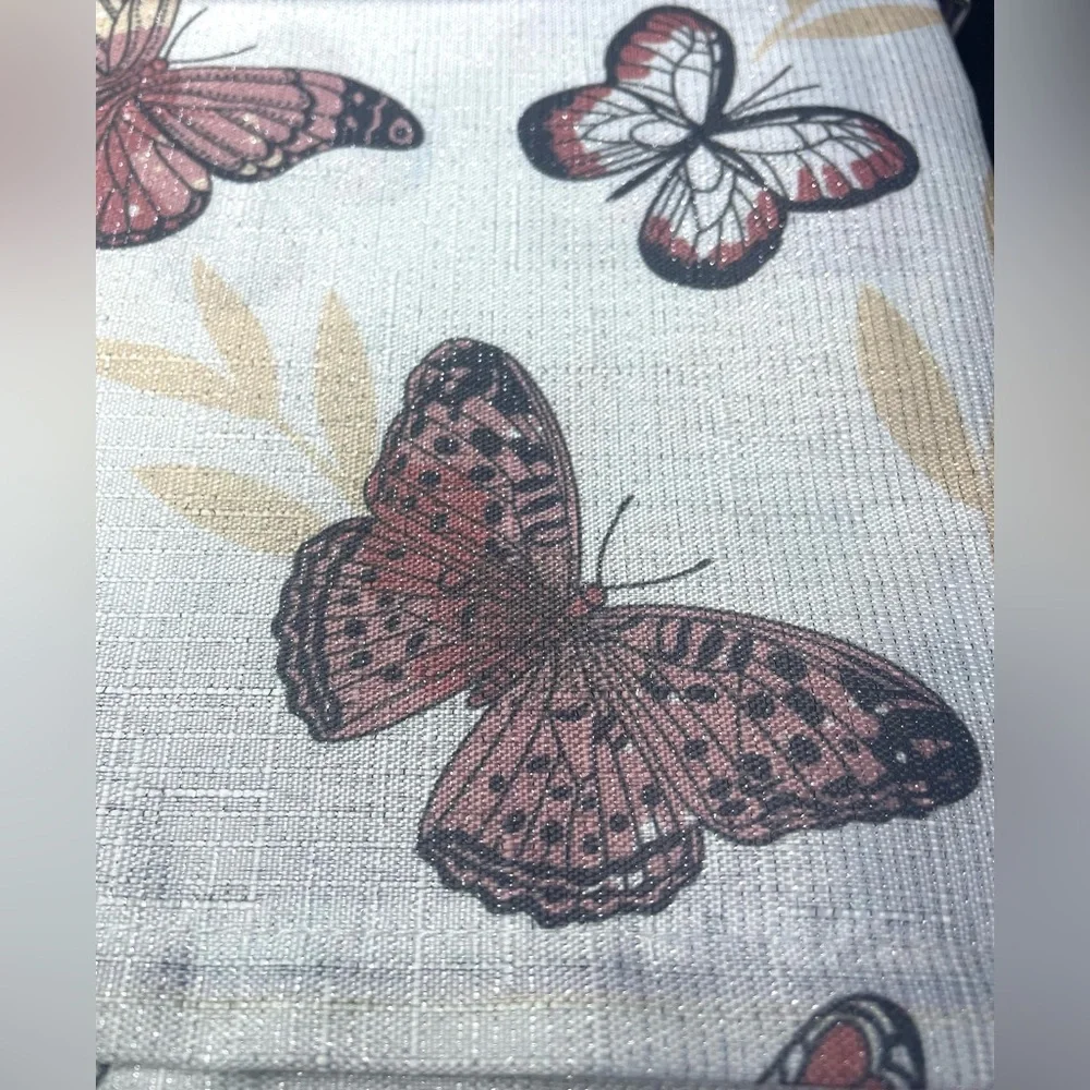 Butterfly Shower Curtain Ivory Brown-Copper Black ~ Tan Leaves Spring Summer NWT